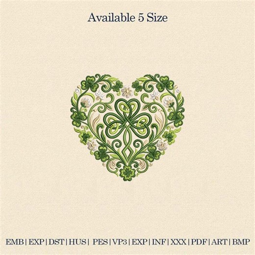 Celtic Shamrock Heart Embroidery Design, St. Patrick’s Day Floral Clover Machine Stitch File for Shirts & Gifts - Etsy