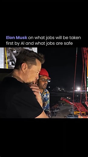 The AI Sidewalk on Instagram: "Elon: ‘AI will eventually replace most human jobs - physical work will be last to go.’ Here’s what that actually means for founders: Jobs AI is taking FIRST (next 2-5 years): → Customer support (chatbots handle 80%+ already) → Data entry & admin work → Basic coding & web development → Content writing & copywriting → Junior analyst roles Jobs that survive longer: → Physical skilled trades (plumbing, electrical) → Creative strategy & leadership → Complex sales & nego