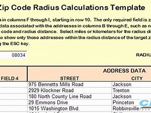 Zip Code Radius Analysis in an Excel Template