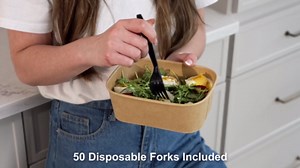 Leafiew 50 Pack 29Oz Disposable Meal Prep Containers With Lids - Microwave and Freezer Safe Kraft Paper Bowls with Lids and Forks - Disposable Food Containers - To Go Bowls for Food Prep and Salad