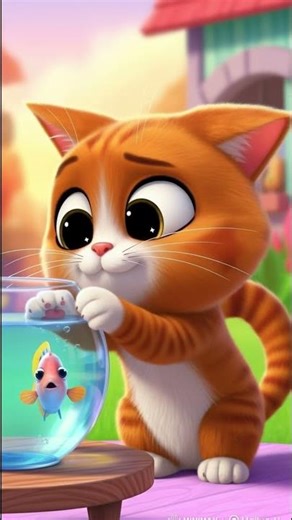 Funny Cat vs Fish Bowl 🐱🐟😂 |Cute Cartoon Shorts" #funny #animation #cartoon #cute #kids #animals#cat