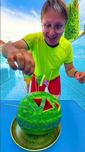 🍉 WATERMELON challenge with SURPRISES 🤮 in the swimming POOL 🌊 #shorts