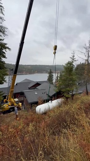 If you've got a full propane tank ready to roll into your house, give us a shout, we can get it down safely👍 #grtcrane #taxicrane #cranelife #getlifted #propane | GRT Crane Services