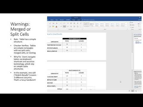 Word for Windows 2016 Accessibility Checker Merged or Split Cells Warning