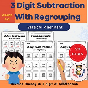 3-Digit Subtraction with Regrouping Vertical Alignment - Math Worksheet