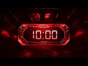 10 Min Countdown Loop | Red Neon Style with Sound Effect Every Minute
