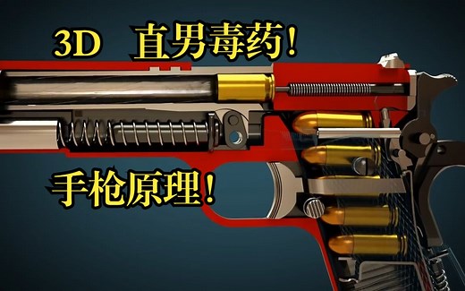 3D动画，手枪工作原理！M1911示例！