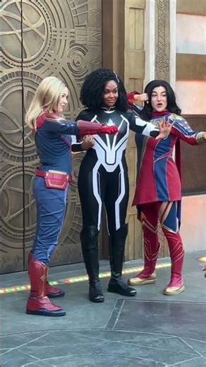 Avengers Campus The Marvels pose as Ms. Marvel wants to be on a magazine cover - Disney CA 2/8/26
