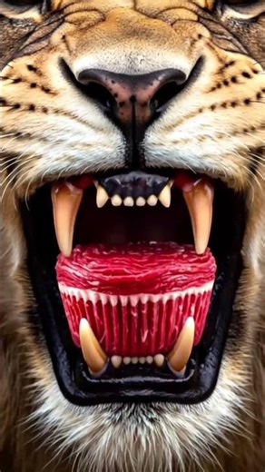 Giant Fangs Lion Devours Meat Cake 🦁🥩 | Predator ASMR #shorts