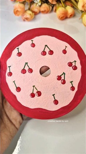 DIY Cherry Painted CD 🍒 Easy & Aesthetic✨️ #shortvideo #trending #viral