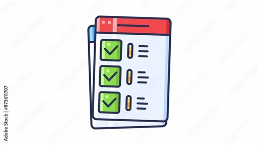 Checklist with three green check marks box. Suitable for project planning, task completion, and achieving goals. Useful for organization and productivity themes. Looping transparent background.