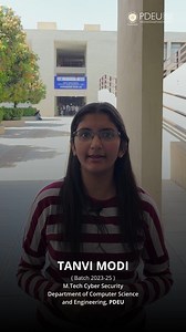 Hear how PDEU's M.Tech. Cyber Security program provided Tanvi Modi with a truly transformative educational experience, equipping her for a successful future in the field. #PDEUCyberSecurity #StudentTestimonial #TransformativeLearning #lifeatpdeu #pdeu | Pandit Deendayal Energy University