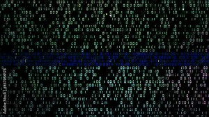 Binary code background. Digital technology, big data and artificial intelligence concept. Binary numbers zero and one display on black monitor screen. 4K video animation 3d rendering.