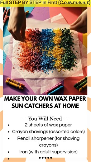 294K views · 2.2K reactions | Make Your Own Wax Paper Sun Catchers at Home Looking for a bright, hands-on craft that brings color to any window? These DIY Wax Paper Sun Catchers are simple, creative, and full of glowing charm. Using just wax paper and melted crayon shavings, you can create vibrant patterns that catch the sunlight and fill your space with color. | Kira Recipes | Facebook