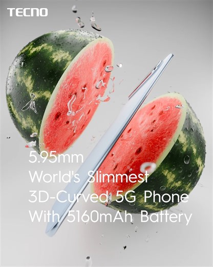 Watermelons fear it. Your battery anxiety loves it. TECNO Slim — thin is IN. 😉🍉 #TECNOSlim #PowerInSlim #5160mAh | TECNO Mobile