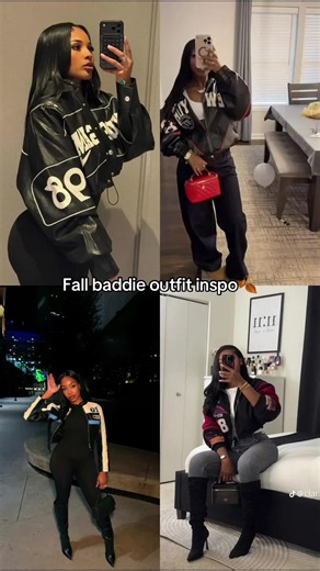 Black baddie fall outfit inspo 🖤🍂 leather jackets, fitted sweaters, mini skirts, baggy jeans, knee-high boots, UGGs, gold accessories, and effortlessly chic fall layers. Perfect for date nights, brunch, pumpkin patches, girls’ nights, and everyday autumn looks. #BlackGirlFashion #FallOutfits #BaddieOutfits #OutfitInspo #FallFashion