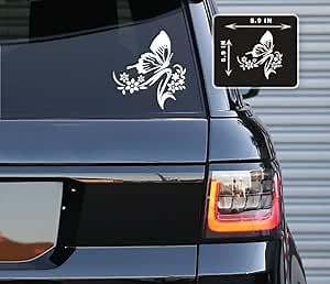 Butterfly Flower Vinyl Decals Stickers for Cars, Vans, Trucks, and laptops (White 5.9x5.9)