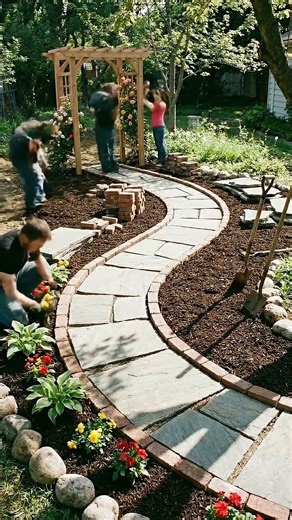 DIY Backyard Transformation: Stone Pathway & Rose Arbor Makeover 🌸🔨