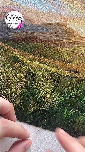 Thread Painting Landscape Grasses 🧐🌾#shorts #embroidery #bordado