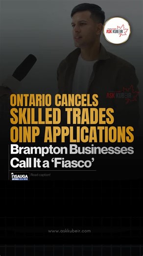 Ask Kubeir - Canadian Immigration Specialist on Instagram: "🚨 According to an article in insauga, a major shakeup in Ontario’s Skilled Trades immigration stream is raising concern among Brampton businesses. Ontario has cancelled all pending Skilled Trades Stream applications under the OINP after finding systemic misrepresentation during a program review. Fees will be refunded, and applicants must submit new EOIs to be considered again. The Brampton Board of Trade says this move leaves “thousand