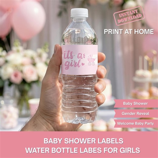 Baby Girl Water Bottle Labels Printable | Baby Shower Water Bottle for Baby Girl | Decor for Baby Shower |baby Shower for Baby Girl - Etsy