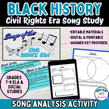 Civil Rights Era Song Analysis ELA Lesson | Black History & Music | Grades 7–9