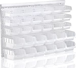 Transparent Garage Organizer Bins, 30PCS Wall Mounted Storage Small Parts Bins With White Pegboard to Store Nuts,Bolts, Screws, Nails