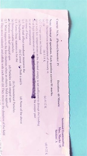 condensed matter physics -B... MSc 4th sem.... #exam #physics