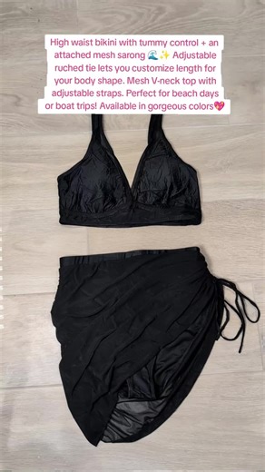 Summer-ready high waist bikini with tummy control! 👙✨ Featuring a mesh sarong with adjustable ruched tie for perfect coverage. Mesh V-neck top adjustable straps for comfort. Ideal for beach days, boat trips, poolside vibes #tiktokmademebuyit #bikini #highwaistedswimsuit #highwaistedswimsuit #swimwear