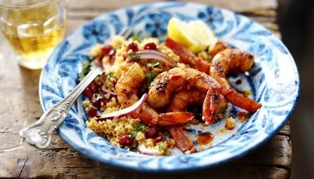 Piri-piri prawns and harissa couscous recipe