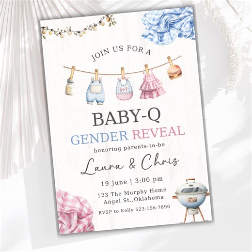 Baby Q Gender Reveal Invitation: Editable BBQ Garden Party (canva) - Etsy