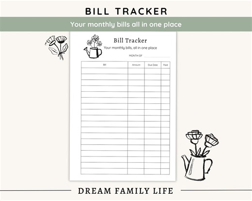 Bill Tracker Printable | Monthly Money Log, Monthly Budget Planner (digital Download) - Etsy