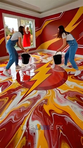 This Epoxy Floor is UNREAL 😱 Red & Yellow Lightning Masterpiece #homedesign #shorts