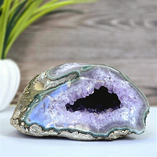 Amethyst Geode With Natural Agate Banding – Light Purple Crystal Decor Statement Piece - Etsy