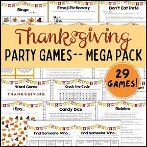 Thanksgiving Games Bundle | 30  Fun Kids & Family Games | Classroom, Homeschool