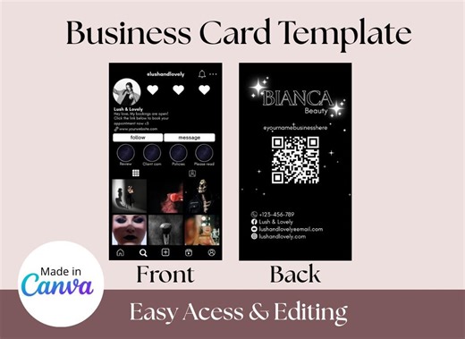 Instagram Business Card Template | Black Minimalist Design (canva) - Etsy