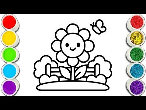 Easy Flower Drawing & Coloring for Kids 🌸 | Simple Garden Drawing with Colors