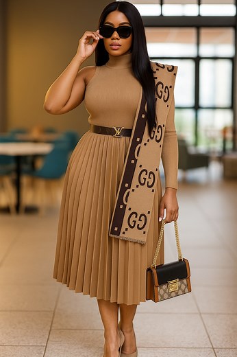 Camel Pleated Luxe ✨ #pleatedskirt | Your Fashion Assistant