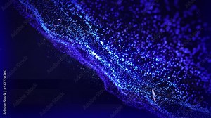 Animation of flashes of white light over glowing blue particles floating on black background