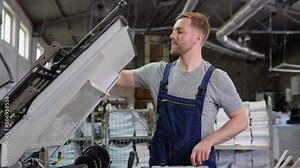 Printing factory unit with an engineer observing the working process