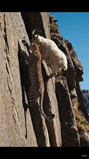 Leopard Chases Mountain Goat Up a Cliff, Dramatic Realistic Wildlife Hunting Scene. #leopard #goat