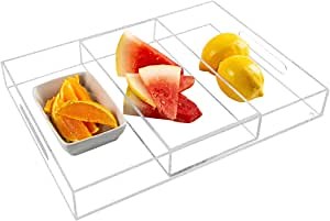 MTC Clear Acrylic Serving Tray – 11.8"x 15.8" Large Premium Clear Acrylic Alpha Tray & 11.4"x5.8" Small Lucite Box, Spill Proof w/ Handles, Decorative Display, Serving Food, Coffee, Vanity Organizer
