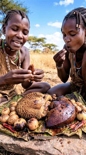 Hadza Tribe Woman Eating Offal 🔥 #triballife #tribalfeast #shorts