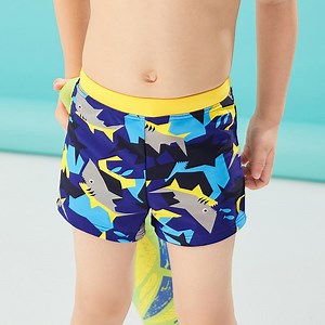 [Hot Item] Bañadores personalizados para niños con estampado de tiburones y cinturilla de color amarillo sólido