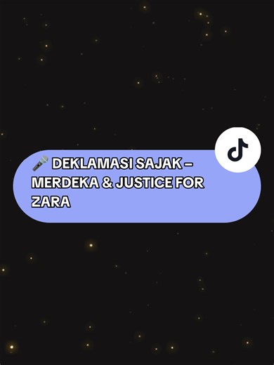 🎤 DEKLAMASI SAJAK – MERDEKA & JUSTICE FOR ZARA 🔥 Merdeka! Merdeka! Merdeka! Hari ini kita berdiri, Di bumi yang diwariskan darah pejuang. Mereka rebah, mereka berkorban, Untuk sebuah janji: Janji kebebasan, janji keadilan, janji keamanan! Tetapi— Wahai bangsaku, Mengapa masih ada tangisan yang menusuk telinga? Mengapa masih ada seorang anak kecil, Zara Qairina Mahathir, Menjadi korban kezaliman manusia durjana? Apakah ini merdeka? Apakah ini erti kemanusiaan? Tidak! Tidak! Seribu kali tidak! ⚡