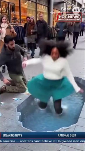 Woman Shocked as Street Painting Turns Out Real When She Steps On It
