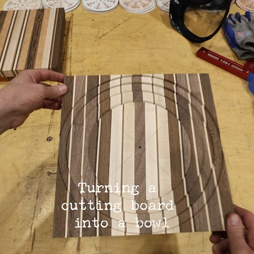 Kris DeVo on Instagram: "Turning a cutting board into a bowl. Still having lots of fun with this. Full YT video soon. Had to make a couple more to finish this off. Cheers, Kris"