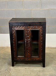 Rustic Black Wood Display Cabinet With Glass Doors | Hand Carved Solid Wood Vitrina | Casa Rustica - Etsy