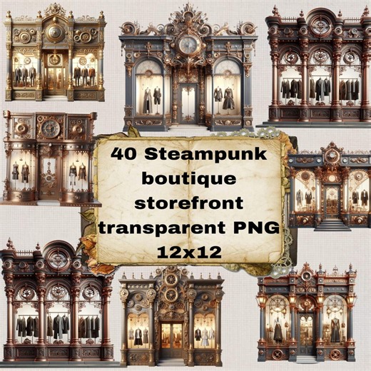 Steampunk Boutique Store Front Clip Art . Transparent PNG. Clothing Shop. Scrapbook, Junk Journal, Sublimation, Print on Demand Supplies - Etsy