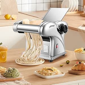 NEWTRY Electric Pasta Maker Noodle Maker Pasta Making Machine Dough Roller Cutter Thickness Adjustable Stainless Steel US 110V for Family Use 3 Blades Type